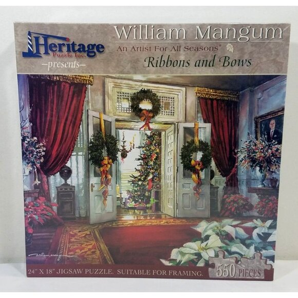 Heritage Puzzles 550 Pc Jigsaw Ribbons And Bows & Loading Up Santa Express II - Picture 4 of 16